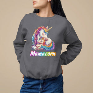 Mother's Day Sweatshirt Mamacorn Cute Rainbow Unicorn TS09 Charcoal Printyourwear
