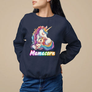 Mother's Day Sweatshirt Mamacorn Cute Rainbow Unicorn TS09 Navy Printyourwear
