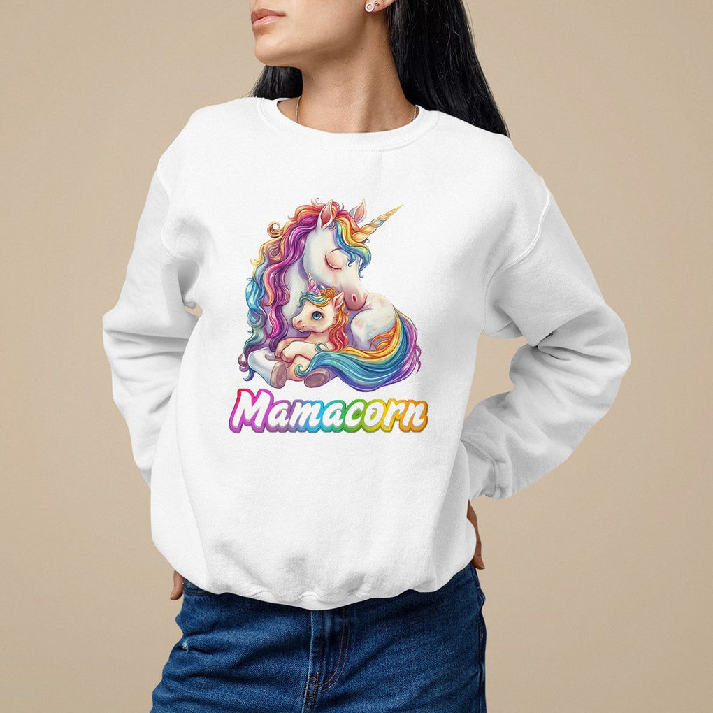 Mother's Day Sweatshirt Mamacorn Cute Rainbow Unicorn TS09 White Printyourwear