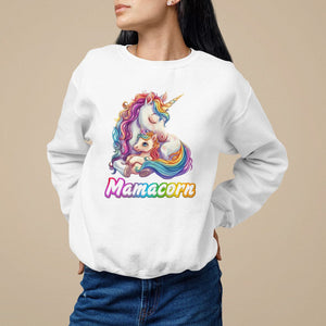 Mother's Day Sweatshirt Mamacorn Cute Rainbow Unicorn TS09 White Printyourwear