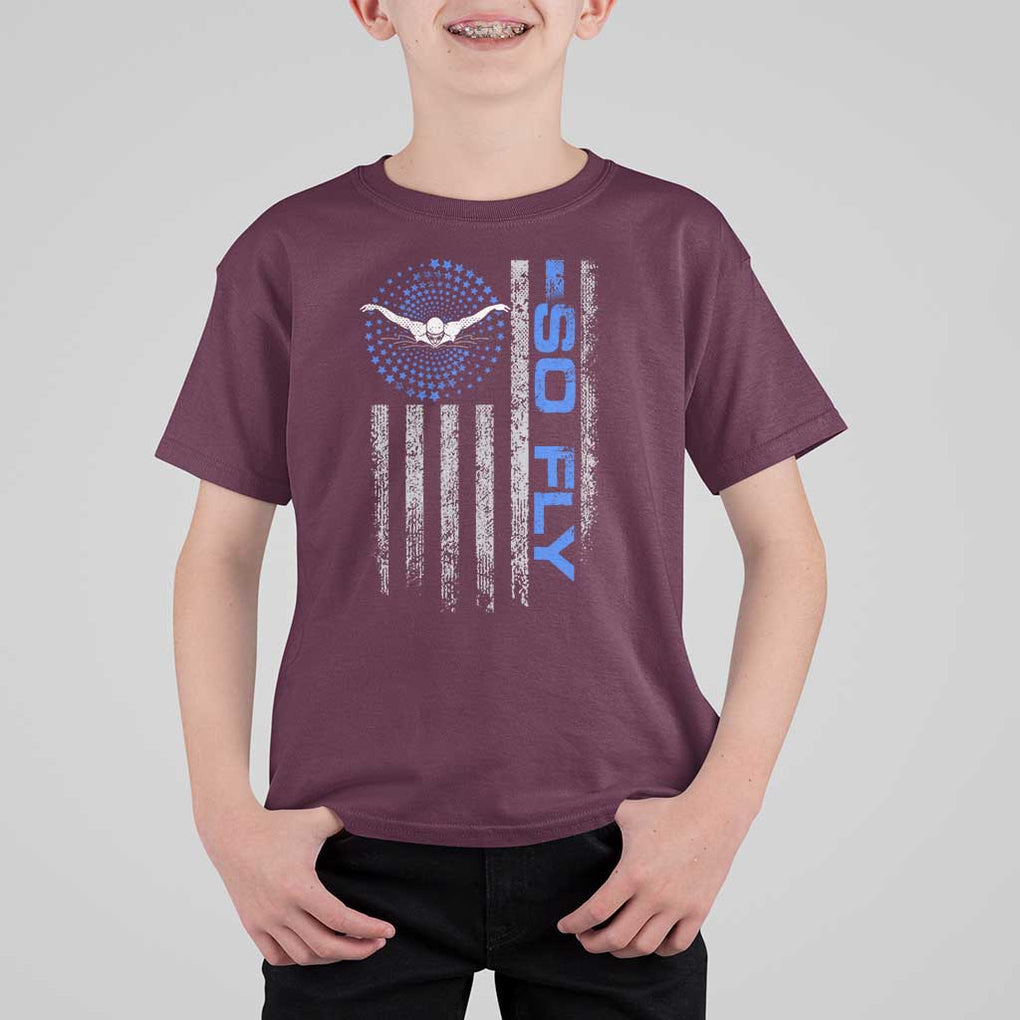 So Fly USA Swimming Team Sports Athlete Aquatic T Shirt For Kid TS09 Maroon Print Your Wear