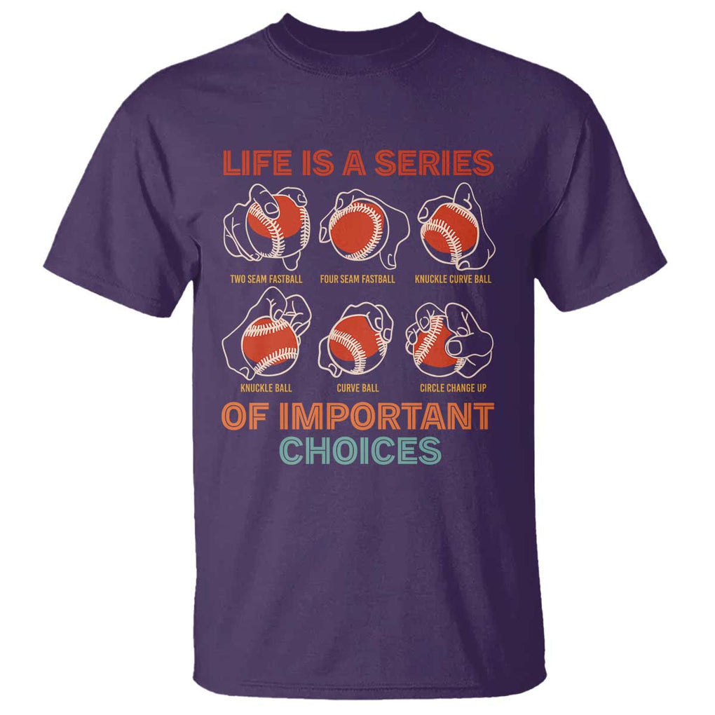 Funny Baseball T Shirt Life Is A Series Of Important Choices Types of Baseball Pitches TS09 Purple Print Your Wear