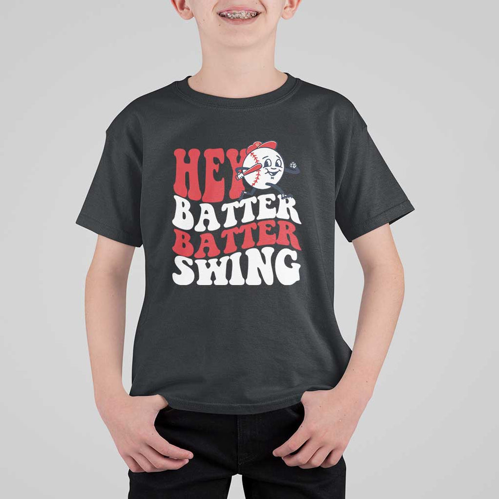 Funny Baseball T Shirt For Kid Hey Batter Swing Groovy TS09 Black Print Your Wear