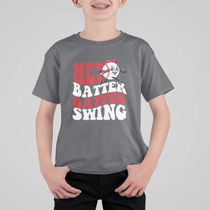Funny Baseball T Shirt For Kid Hey Batter Swing Groovy TS09 Charcoal Print Your Wear