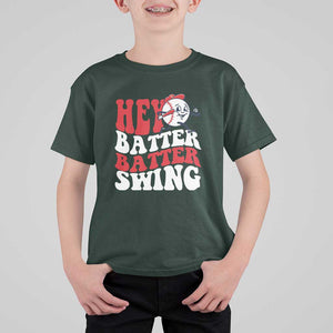 Funny Baseball T Shirt For Kid Hey Batter Swing Groovy TS09 Dark Forest Green Print Your Wear