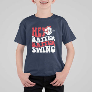 Funny Baseball T Shirt For Kid Hey Batter Swing Groovy TS09 Navy Print Your Wear