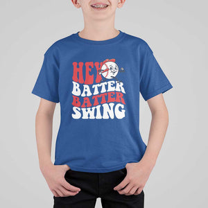 Funny Baseball T Shirt For Kid Hey Batter Swing Groovy TS09 Royal Blue Print Your Wear