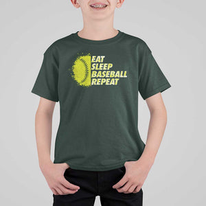 Eat Sleep Baseball Repeat T Shirt For Kid TS09 Dark Forest Green Print Your Wear