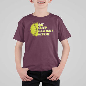Eat Sleep Baseball Repeat T Shirt For Kid TS09 Maroon Print Your Wear