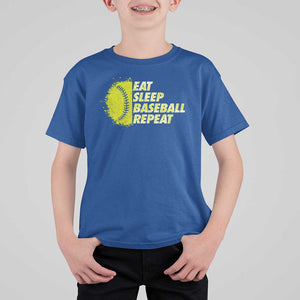 Eat Sleep Baseball Repeat T Shirt For Kid TS09 Royal Blue Print Your Wear