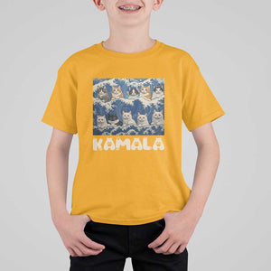 Funny Cat Kamala 2024 T Shirt For Kid Cat Ladies Harris Blue Wave US Madam President TS09 Gold Print Your Wear