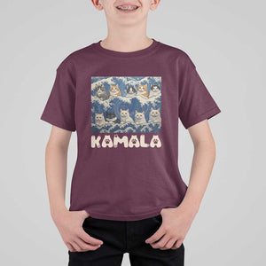 Funny Cat Kamala 2024 T Shirt For Kid Cat Ladies Harris Blue Wave US Madam President TS09 Maroon Print Your Wear