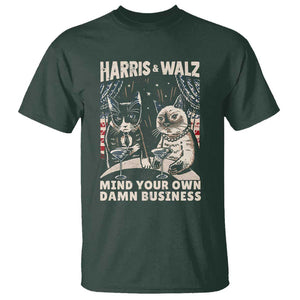 Harris Walz 2024 T Shirt Funny Mind Your Own Damn Business Kamala Tim Cats TS09 Dark Forest Green Print Your Wear