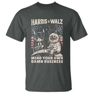 Harris Walz 2024 T Shirt Funny Mind Your Own Damn Business Kamala Tim Cats TS09 Dark Heather Print Your Wear