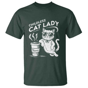 Harris 2024 T Shirt Childless Cat Lady Coffee Kamala Madam President TS09 Dark Forest Green Print Your Wear