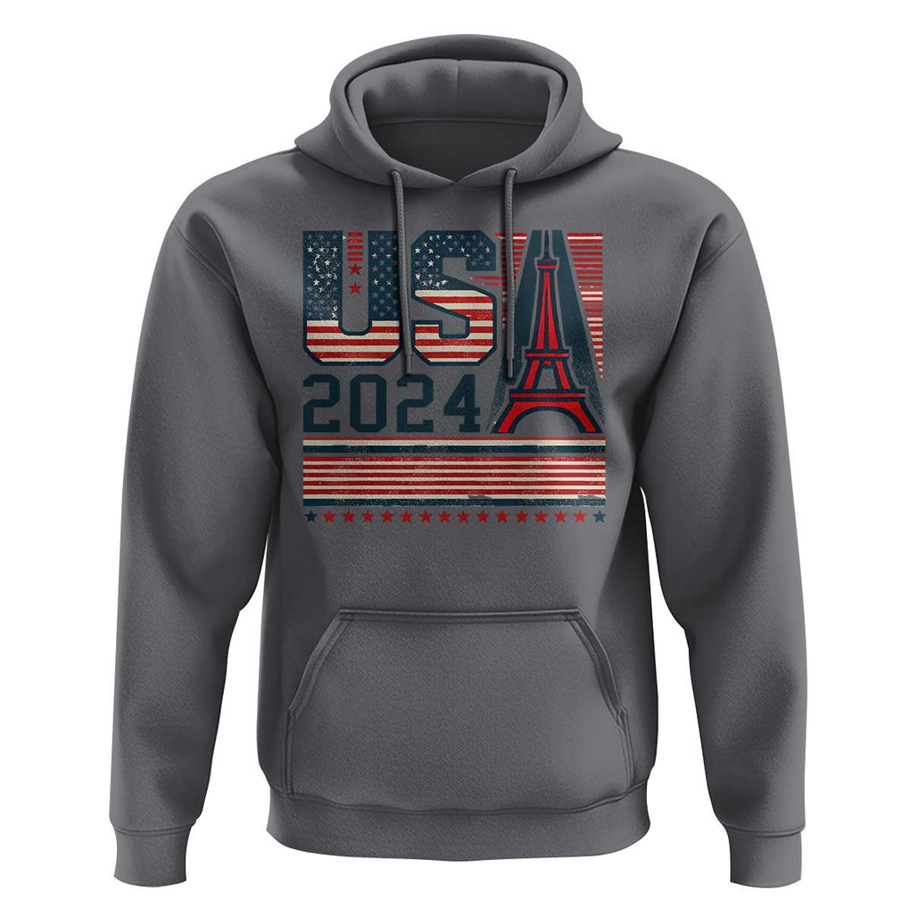 USA Eiffel Tower 2024 Hoodie Patriotic Sports Supporter Souvenir TS09 Charcoal Print Your Wear
