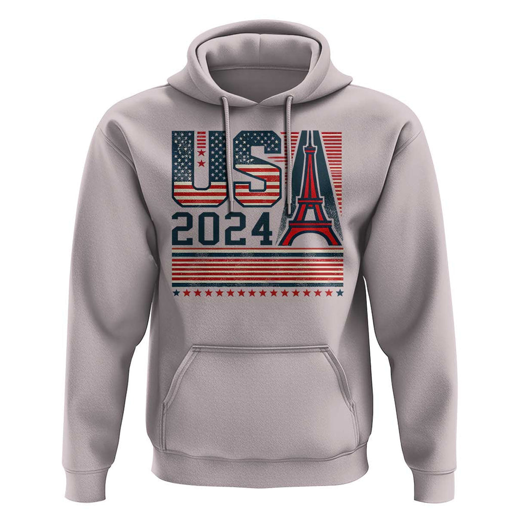 USA Eiffel Tower 2024 Hoodie Patriotic Sports Supporter Souvenir TS09 Ice Gray Print Your Wear