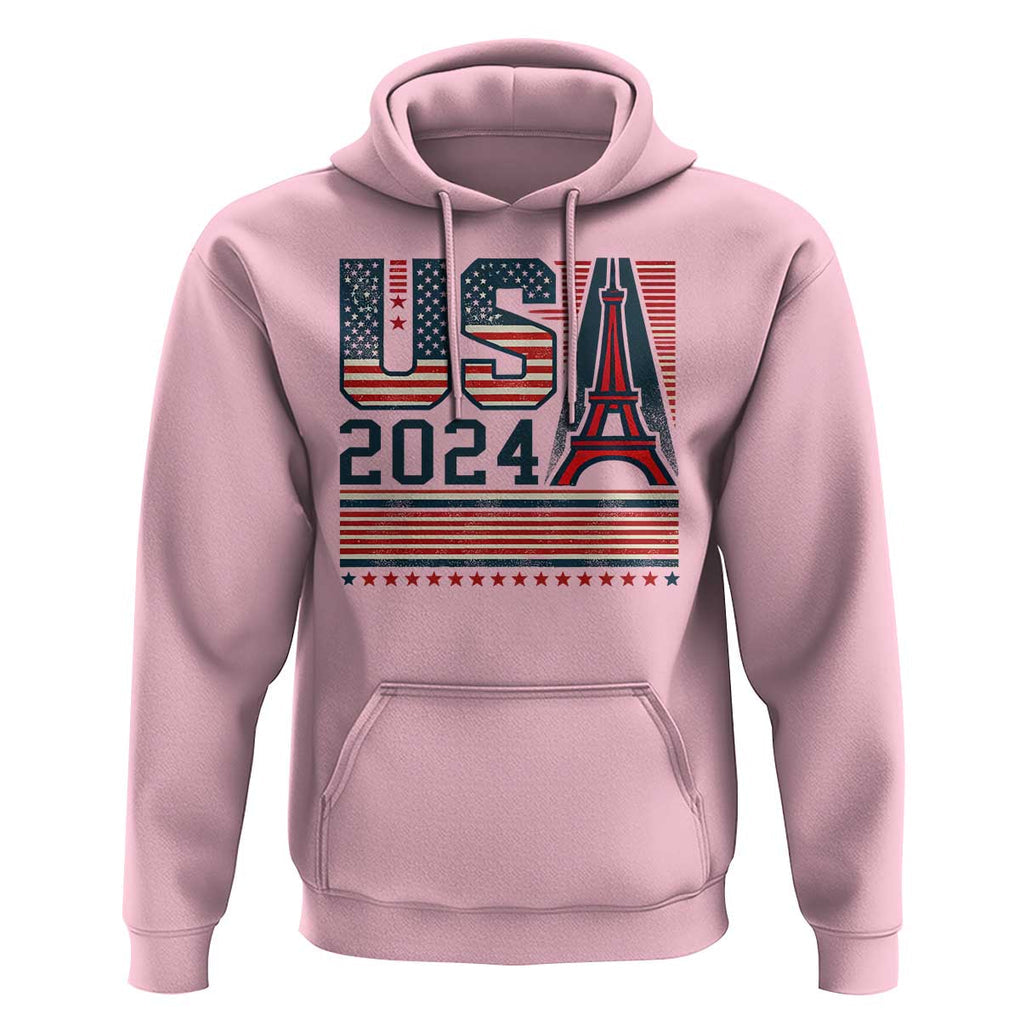 USA Eiffel Tower 2024 Hoodie Patriotic Sports Supporter Souvenir TS09 Light Pink Print Your Wear