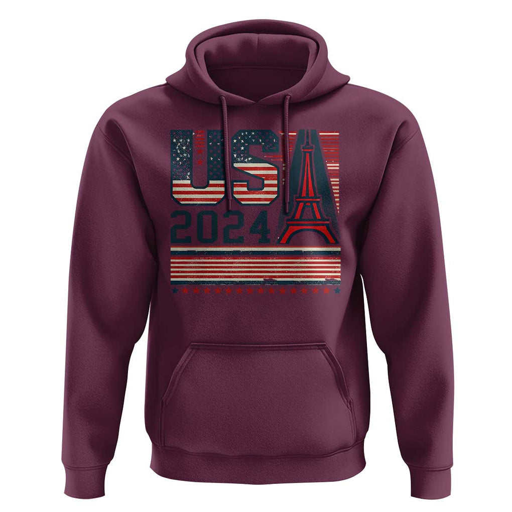 USA Eiffel Tower 2024 Hoodie Patriotic Sports Supporter Souvenir TS09 Maroon Print Your Wear