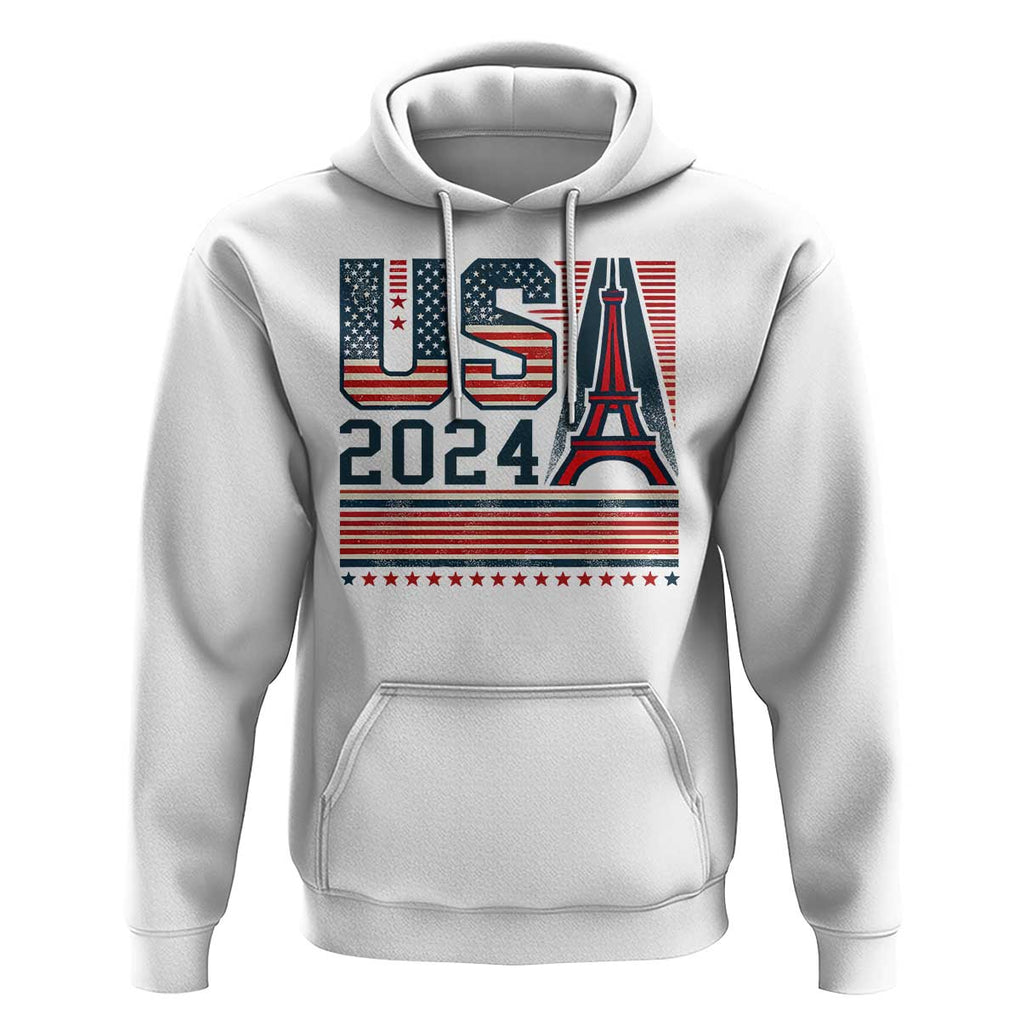 USA Eiffel Tower 2024 Hoodie Patriotic Sports Supporter Souvenir TS09 White Print Your Wear