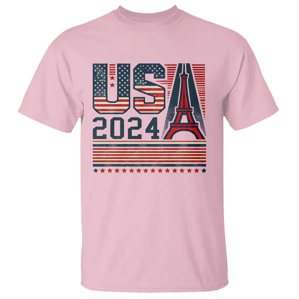 USA Eiffel Tower 2024 T Shirt Patriotic Sports Supporter Souvenir TS09 Light Pink Print Your Wear
