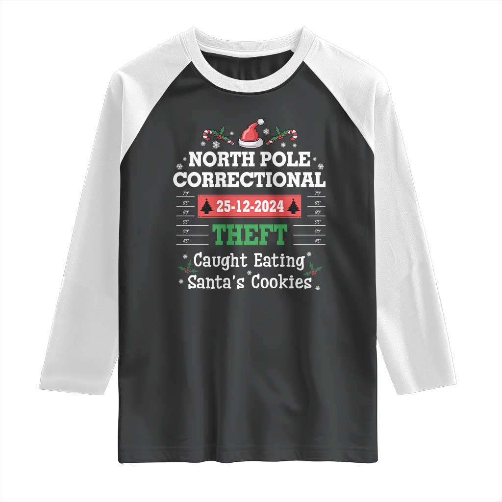 Funny Christmas Family Matching Raglan Shirt North Pole Correctional Theft TS09 Black White Print Your Wear