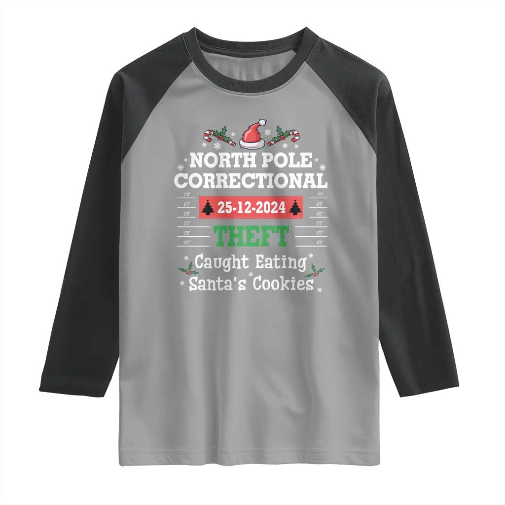 Funny Christmas Family Matching Raglan Shirt North Pole Correctional Theft TS09 Sport Gray Black Print Your Wear