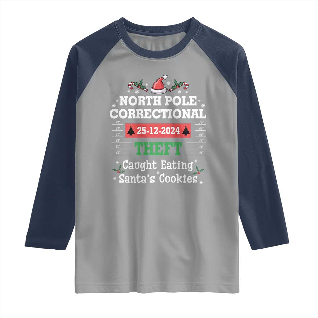 Funny Christmas Family Matching Raglan Shirt North Pole Correctional Theft TS09 Sport Gray Navy Print Your Wear
