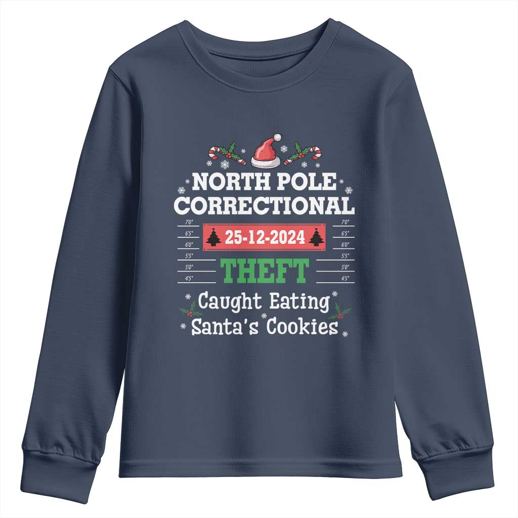 Funny Christmas Family Matching Youth Sweatshirt North Pole Correctional Theft TS09 Navy Print Your Wear