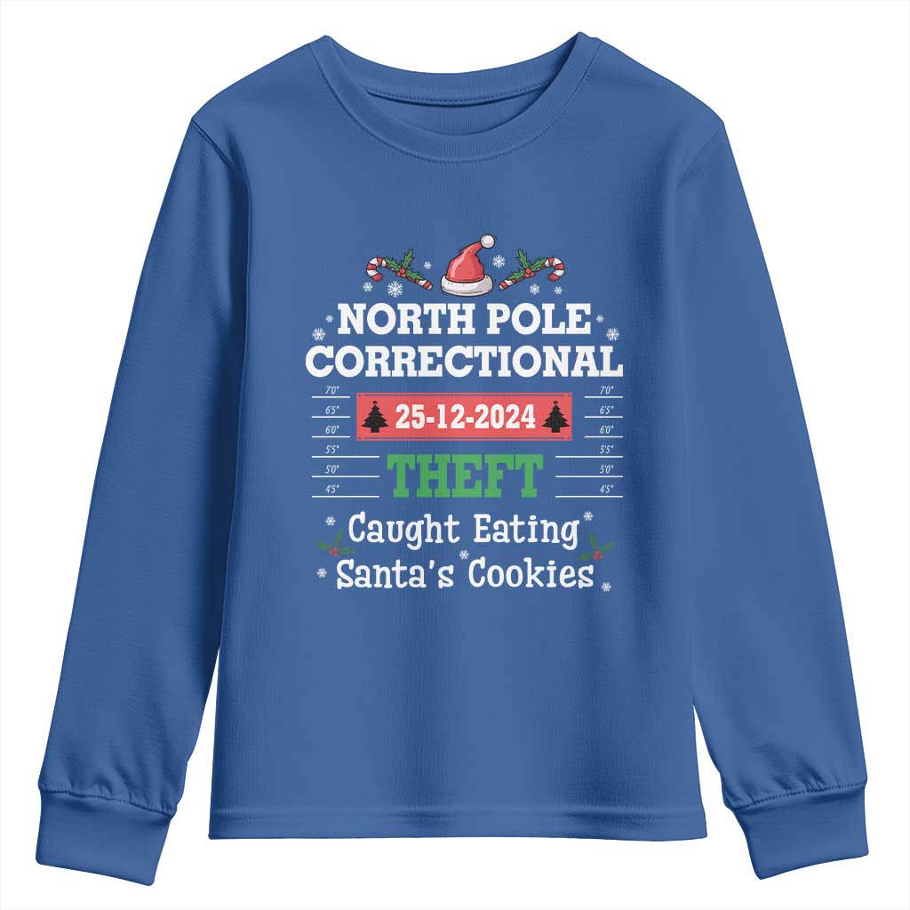 Funny Christmas Family Matching Youth Sweatshirt North Pole Correctional Theft TS09 Royal Blue Print Your Wear