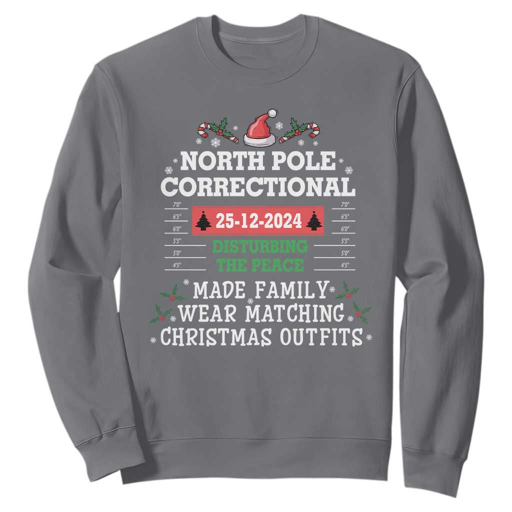 Funny Christmas Family Matching Sweatshirt North Pole Correctional Disturbing The Peace TS09 Charcoal Print Your Wear