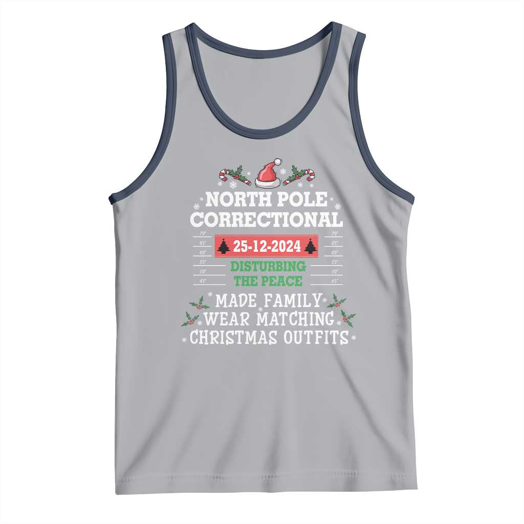 Funny Christmas Family Matching Tank Top North Pole Correctional Disturbing The Peace TS09 Athletic Heather Navy Print Your Wear