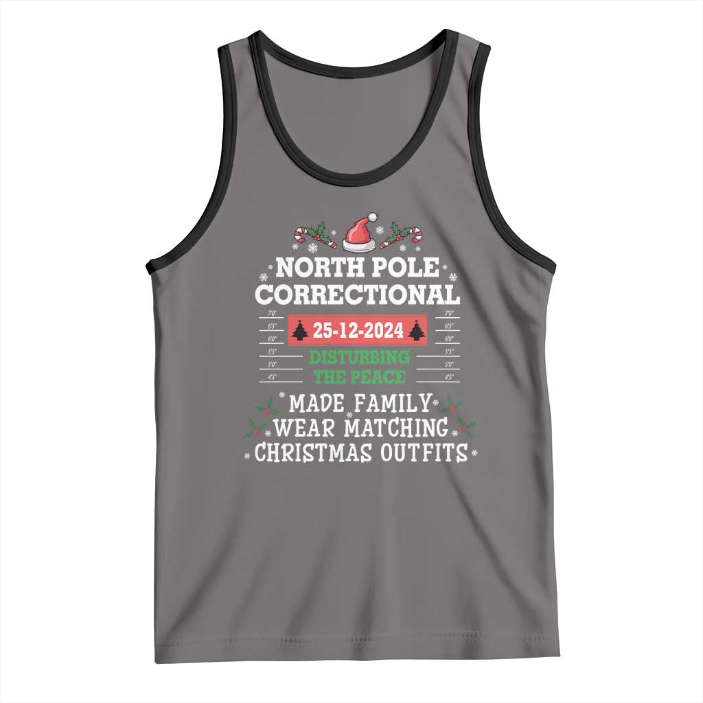 Funny Christmas Family Matching Tank Top North Pole Correctional Disturbing The Peace TS09 Deep Heather Black Print Your Wear