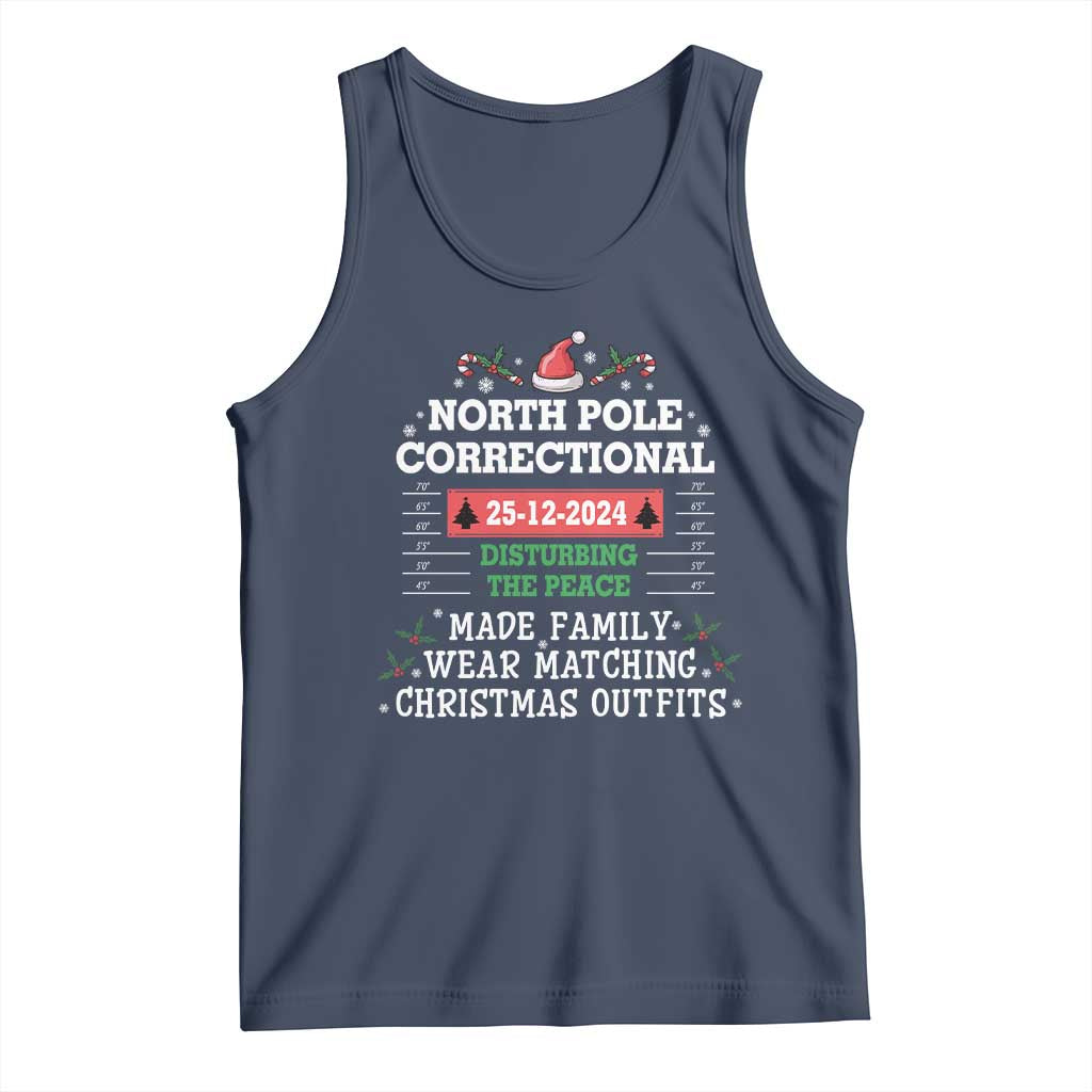 Funny Christmas Family Matching Tank Top North Pole Correctional Disturbing The Peace TS09 Navy Print Your Wear