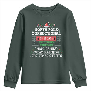 Funny Christmas Family Matching Youth Sweatshirt North Pole Correctional Disturbing The Peace TS09 Dark Forest Green Print Your Wear
