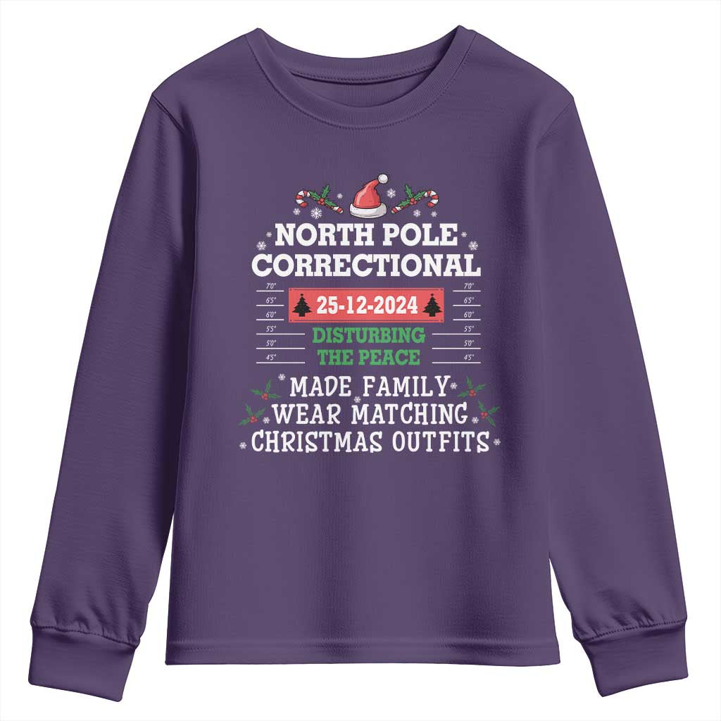 Funny Christmas Family Matching Youth Sweatshirt North Pole Correctional Disturbing The Peace TS09 Purple Print Your Wear