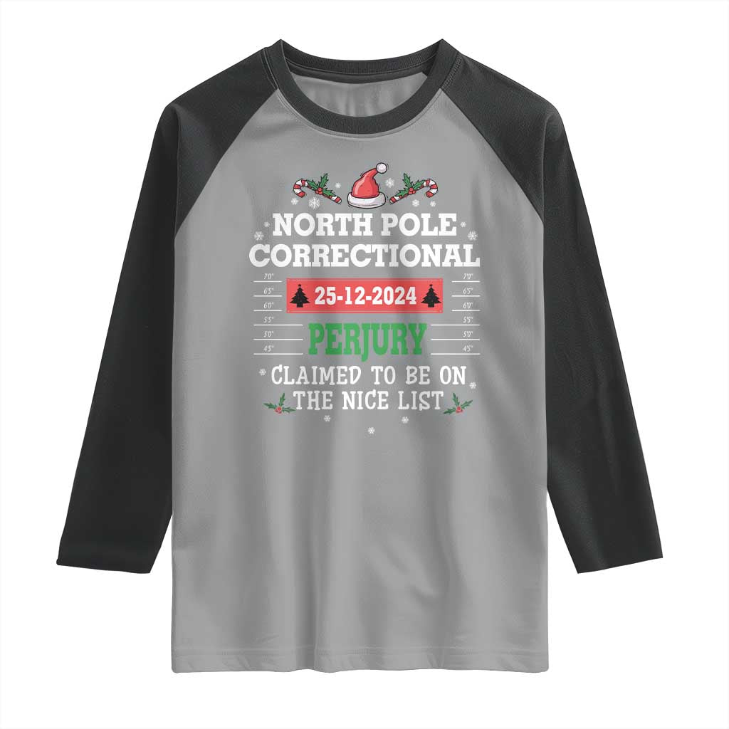 Funny Christmas Family Matching Raglan Shirt North Pole Correctional Perjury TS09 Sport Gray Black Print Your Wear
