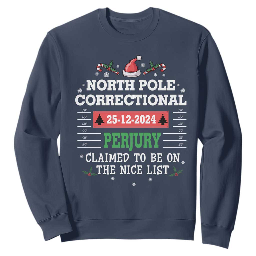 Funny Christmas Family Matching Sweatshirt North Pole Correctional Perjury TS09 Navy Print Your Wear