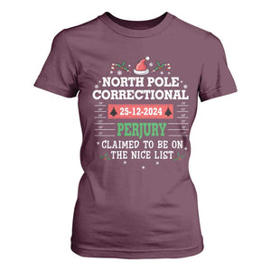 Funny Christmas Family Matching T Shirt For Women North Pole Correctional Perjury TS09 Maroon Print Your Wear