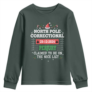 Funny Christmas Family Matching Youth Sweatshirt North Pole Correctional Perjury TS09 Dark Forest Green Print Your Wear