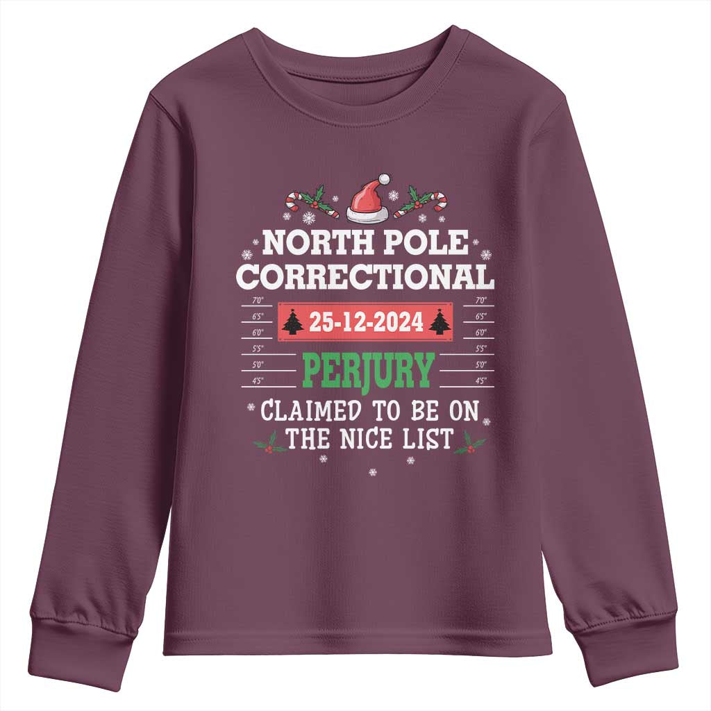 Funny Christmas Family Matching Youth Sweatshirt North Pole Correctional Perjury TS09 Maroon Print Your Wear