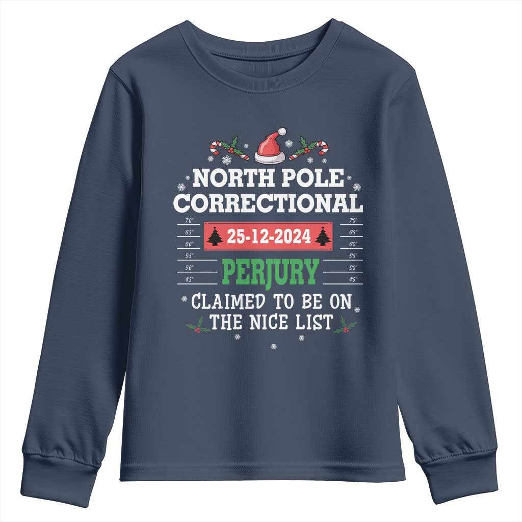 Funny Christmas Family Matching Youth Sweatshirt North Pole Correctional Perjury TS09 Navy Print Your Wear