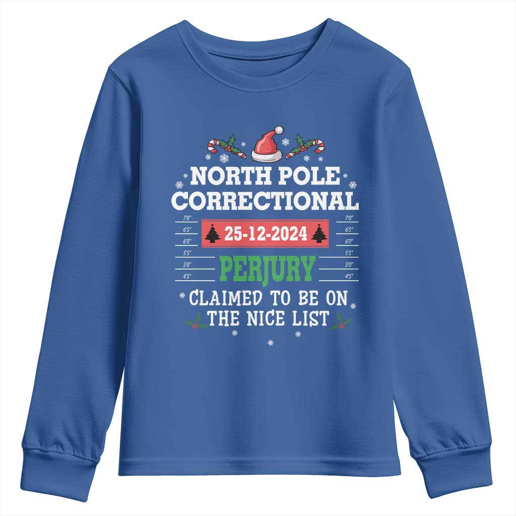 Funny Christmas Family Matching Youth Sweatshirt North Pole Correctional Perjury TS09 Royal Blue Print Your Wear