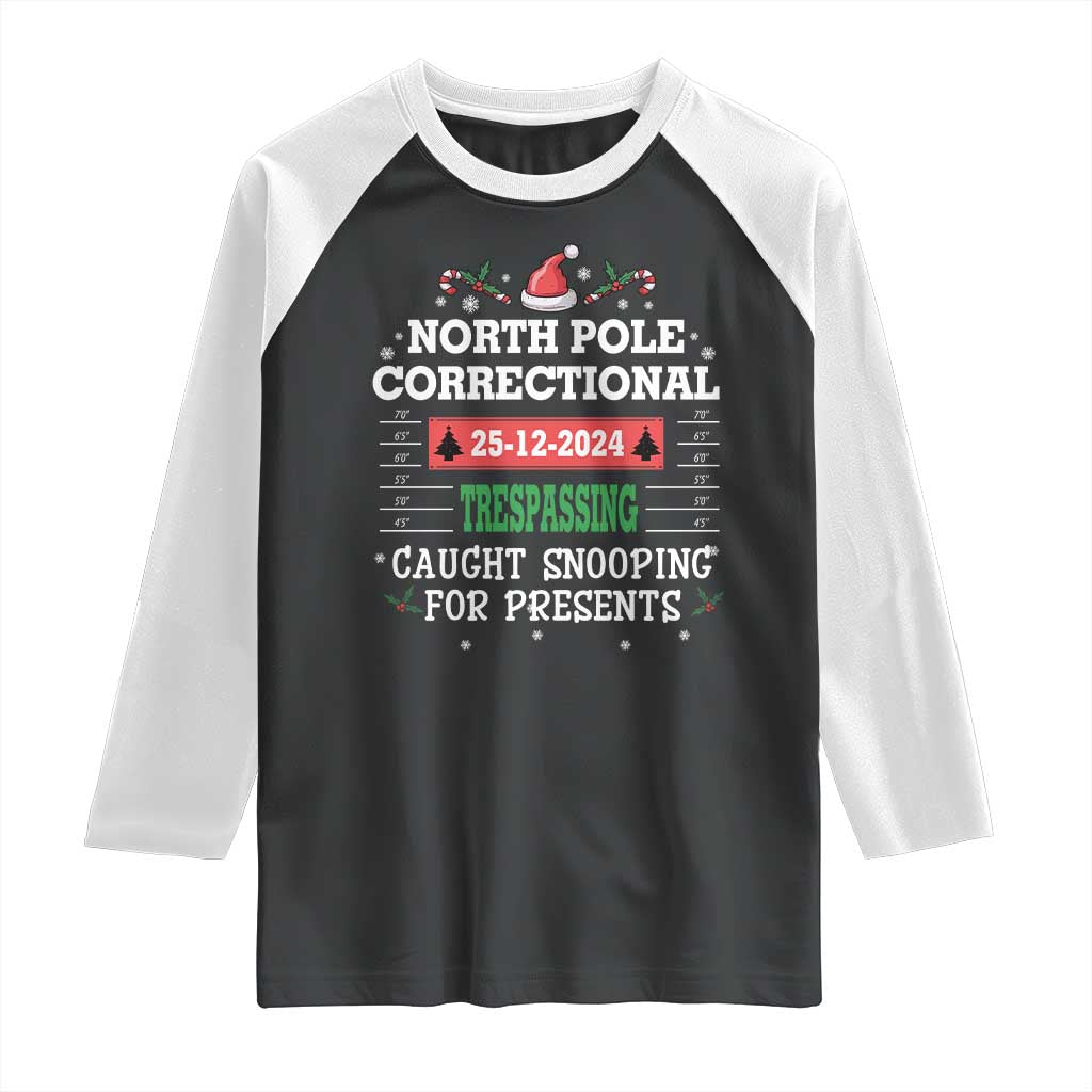 Funny Christmas Family Matching Raglan Shirt North Pole Correctional Trespassing TS09 Black White Print Your Wear