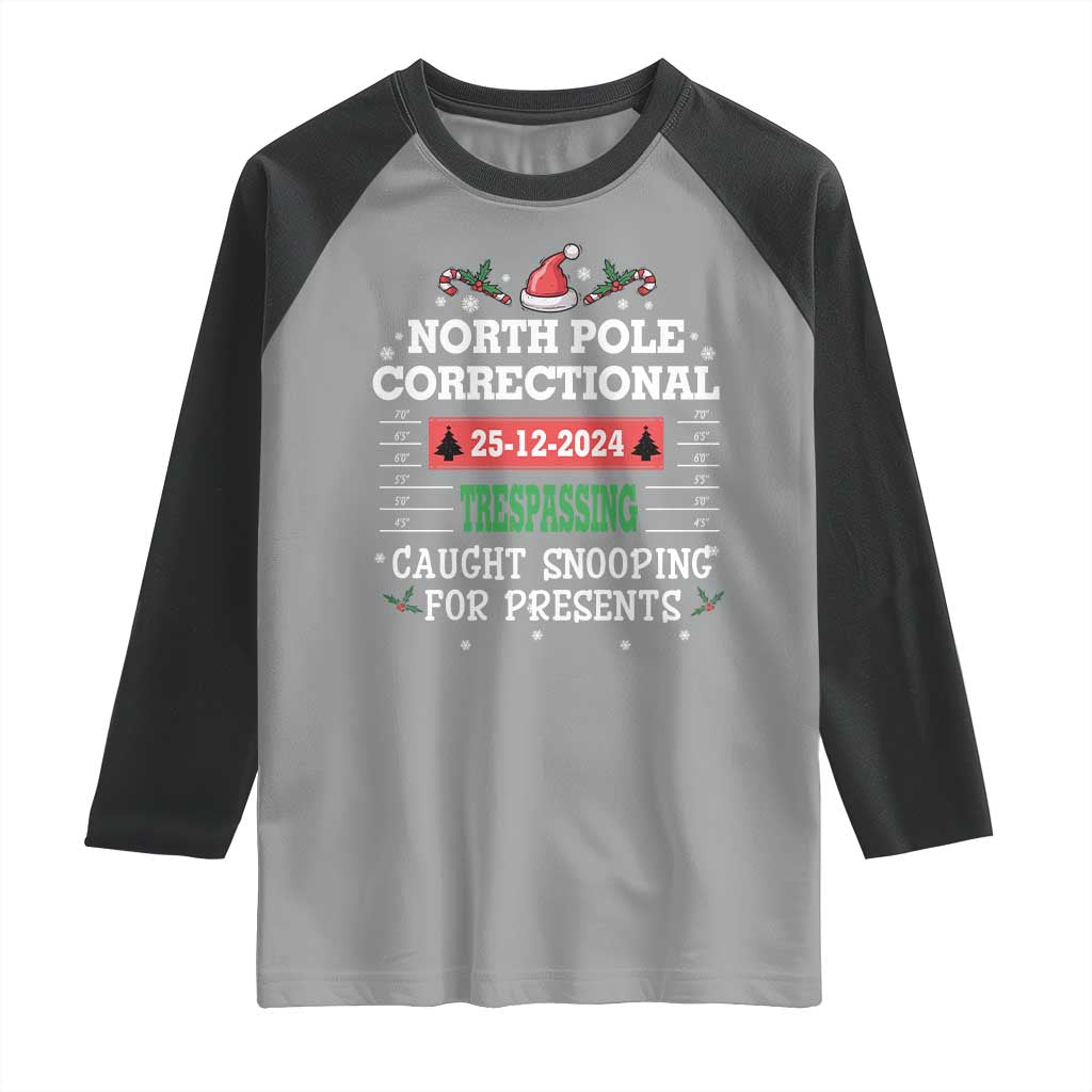 Funny Christmas Family Matching Raglan Shirt North Pole Correctional Trespassing TS09 Sport Gray Black Print Your Wear