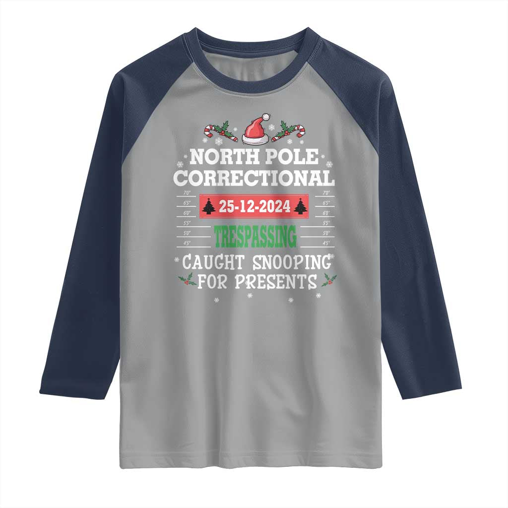Funny Christmas Family Matching Raglan Shirt North Pole Correctional Trespassing TS09 Sport Gray Navy Print Your Wear