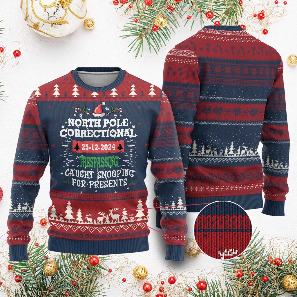 Funny Xmas Family Matching Ugly Christmas Sweater North Pole Correctional Trespassing TS09 Burgundy Print Your Wear