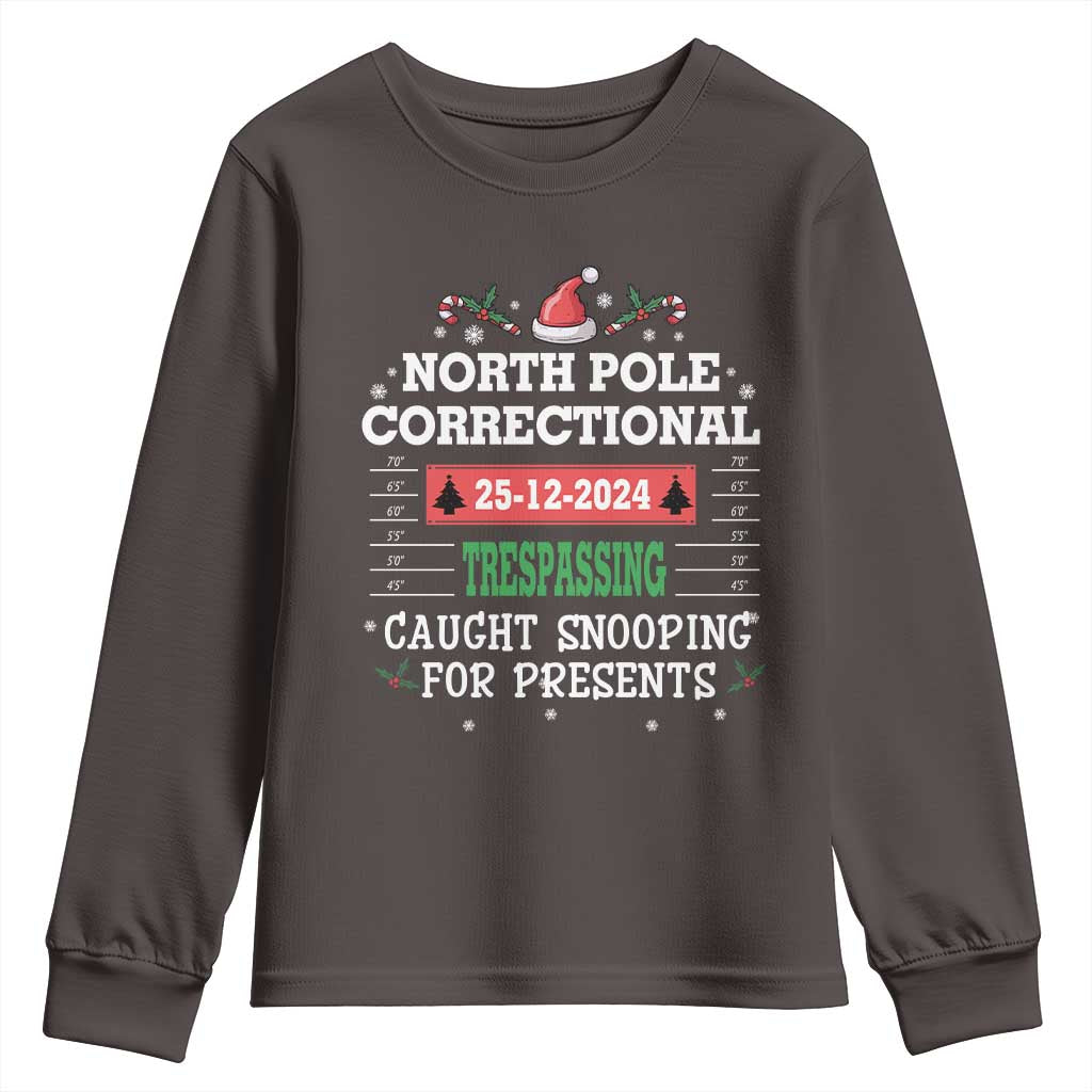 Funny Christmas Family Matching Youth Sweatshirt North Pole Correctional Trespassing TS09 Dark Chocolate Print Your Wear