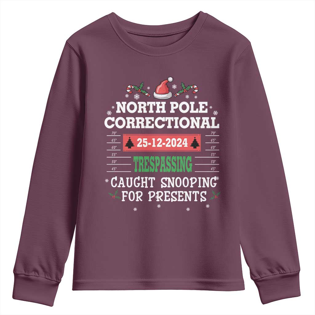 Funny Christmas Family Matching Youth Sweatshirt North Pole Correctional Trespassing TS09 Maroon Print Your Wear