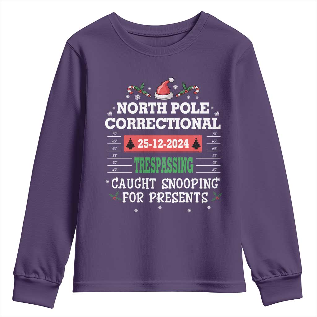 Funny Christmas Family Matching Youth Sweatshirt North Pole Correctional Trespassing TS09 Purple Print Your Wear